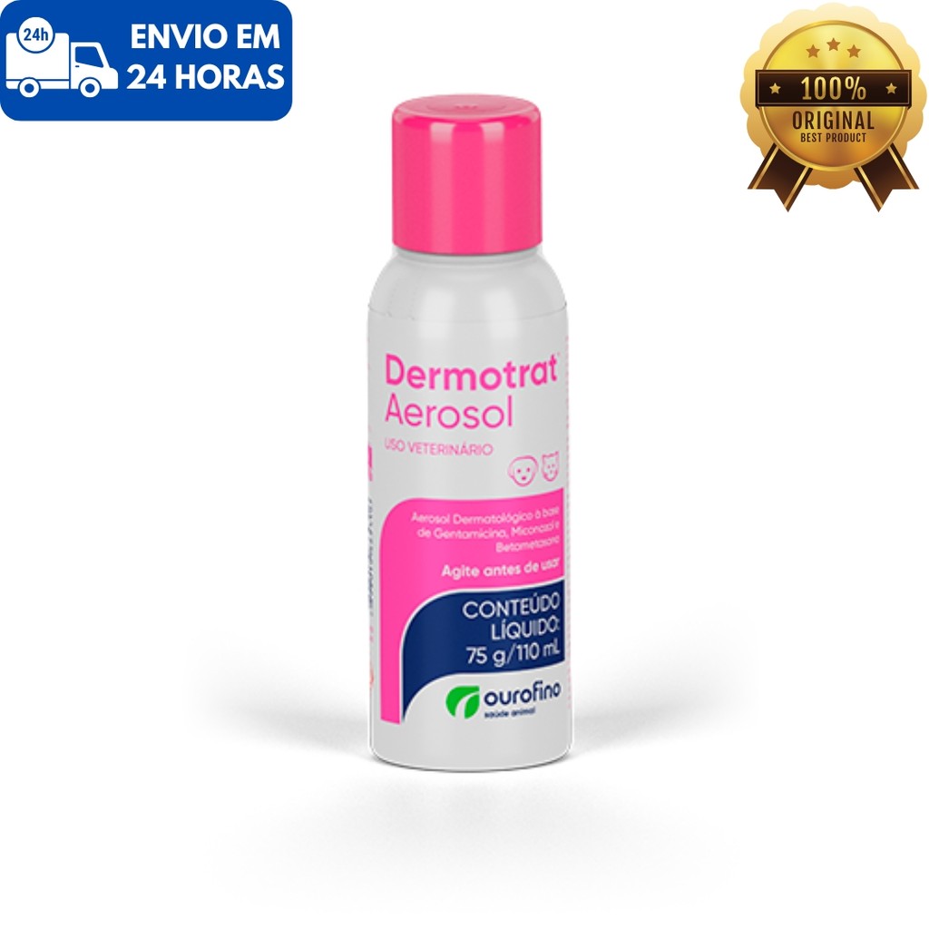 Dermotrat Spray Aerosol Ourofino Dermatite Fungicida Antialergico Cães e Gatos 75g/110ml