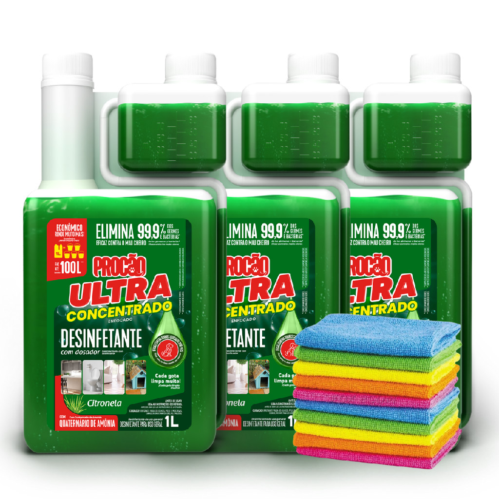 Kit C/ 3 Ultra Desinfetante Concentrado Citronela com Pano de Microfibra