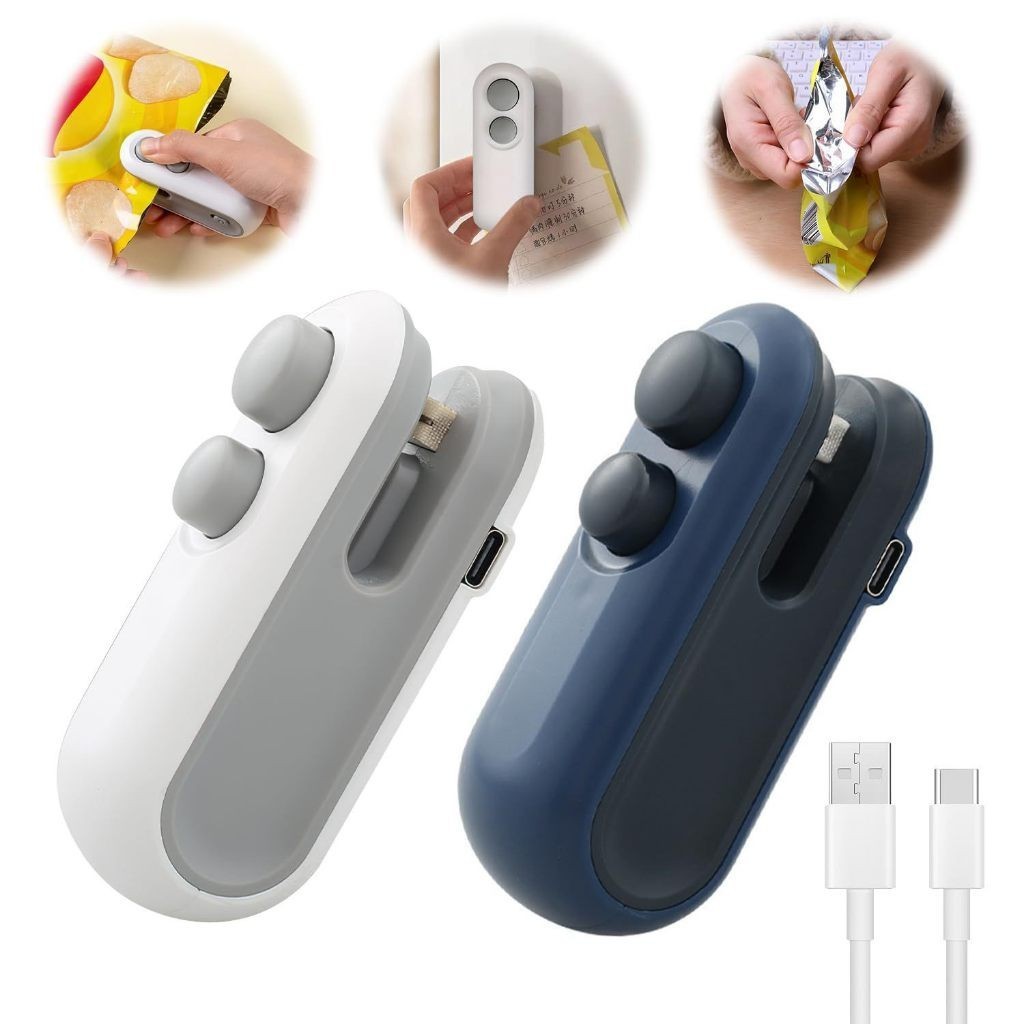 Kit 2 Peças Mini Máquina Seladora Recarregável Para Embalagens Plásticas - Selagem Rápida/ Alta Qualidade/ Promoção -WYL