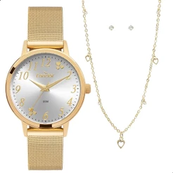 Relógio de Pulso Feminino Condor Dourado CO2035NDP/K4K Conjunto Colar E Brinco Dourado Feminino
