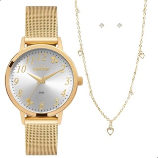 Relógio de Pulso Feminino Condor Dourado +KIT Colar e Brincos Mulher Esposa Namorada CO2035NDP/K4K em Oferta na Shopee