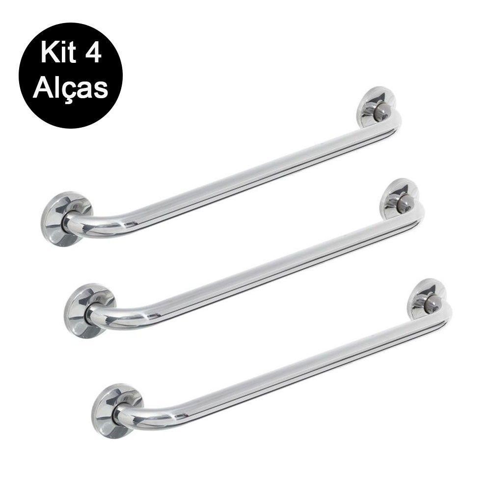 Kit 4 Alças Apoio Banheiro Inox Idoso Cadeirante Deficiente