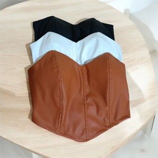 Cropped Top Corselet de Couro em Oferta na Shopee
