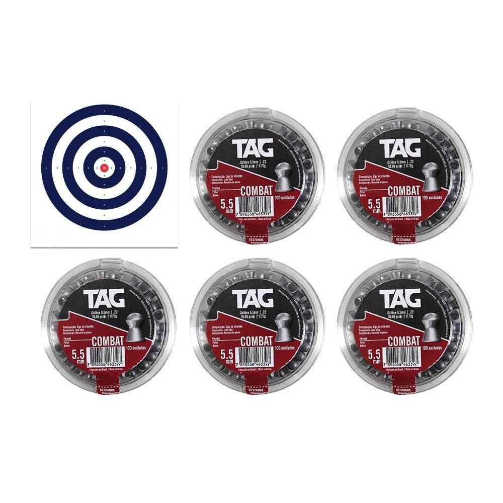 Kit 05 Cx Chumbinho Diabolo Combat Cal 5,5mm - TAG + Alvos em Oferta na Shopee