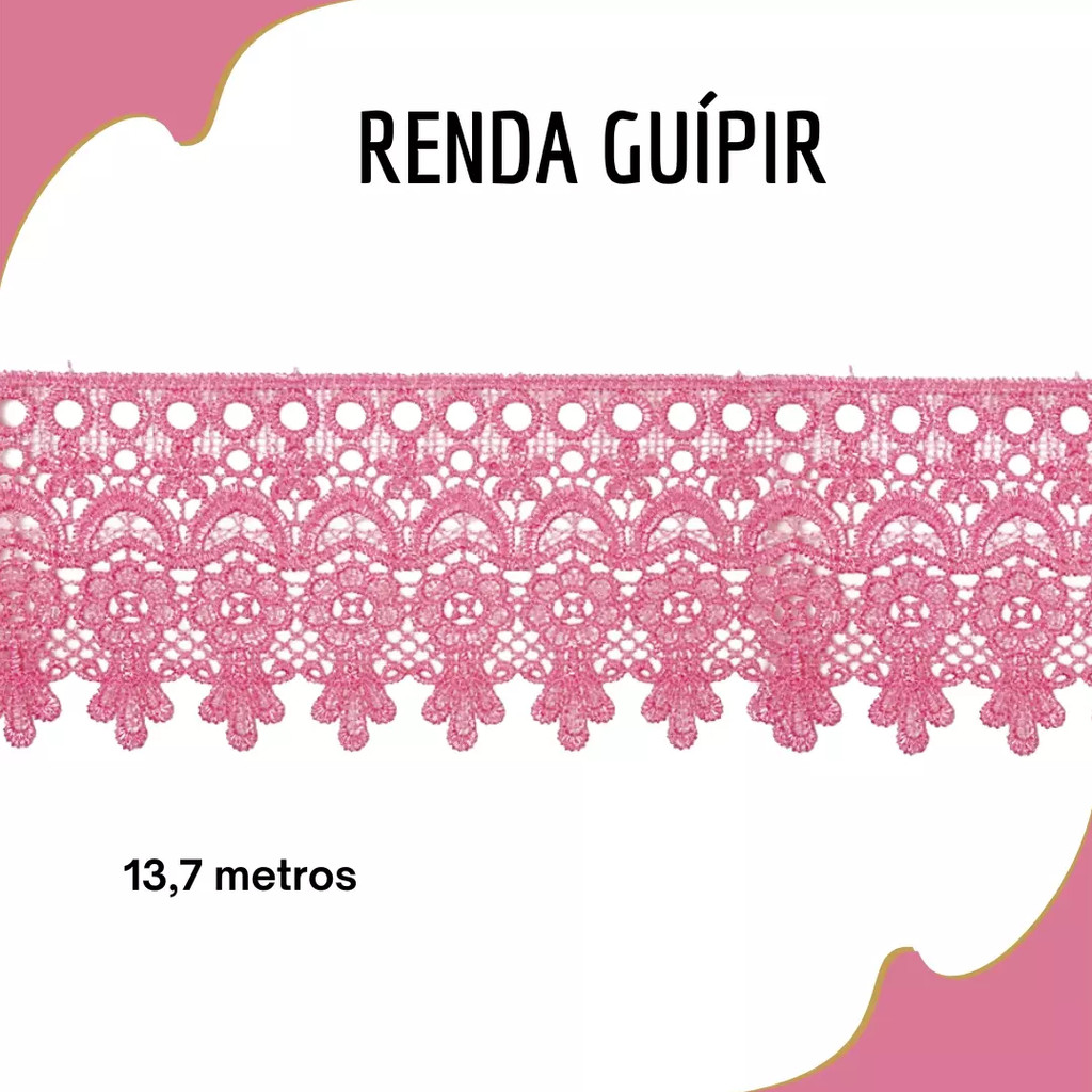 Renda Guipir CHL-586 9.0 Cm -  Rolo C/13.7 Metros Cor:Rosa-Chiclete