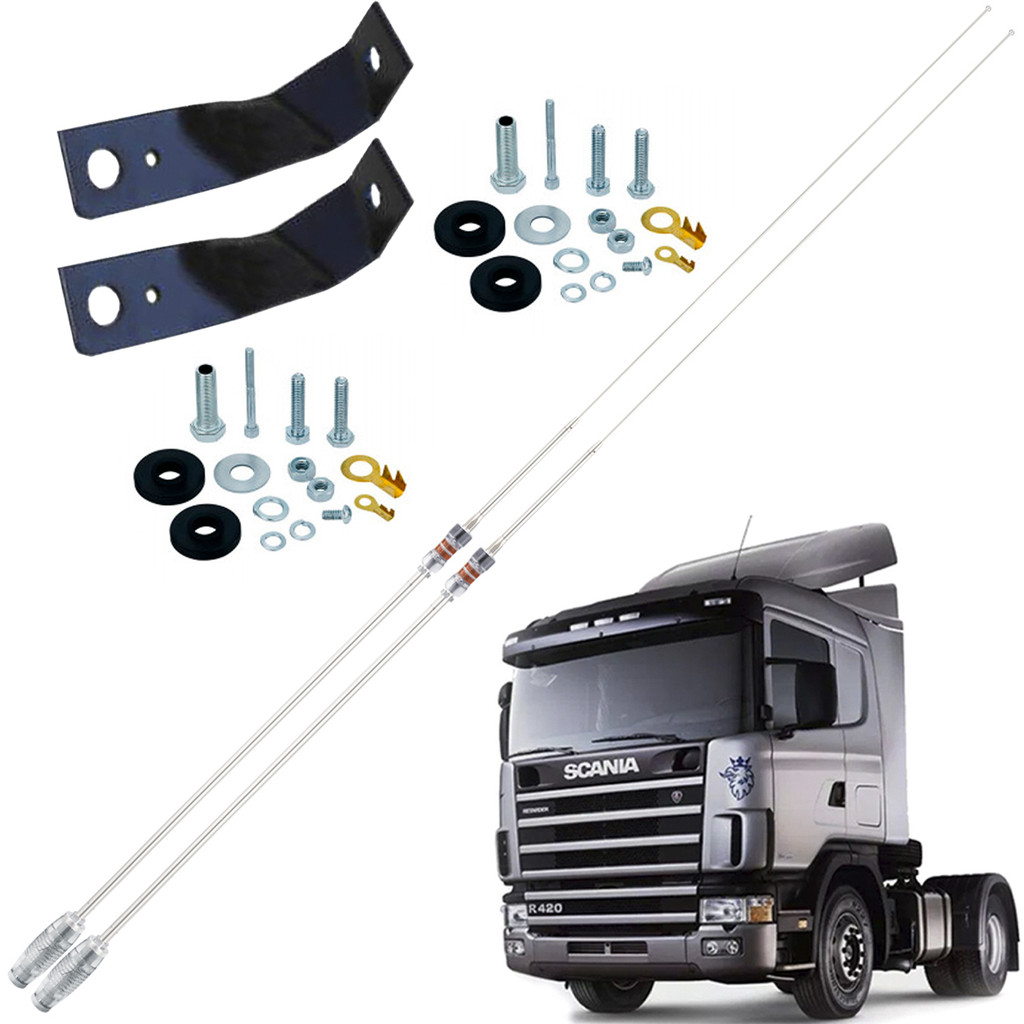 2 Antena Px Bobinada Argentina Cromada Edição Especial Suporte Dianteiro Scania Parafusos