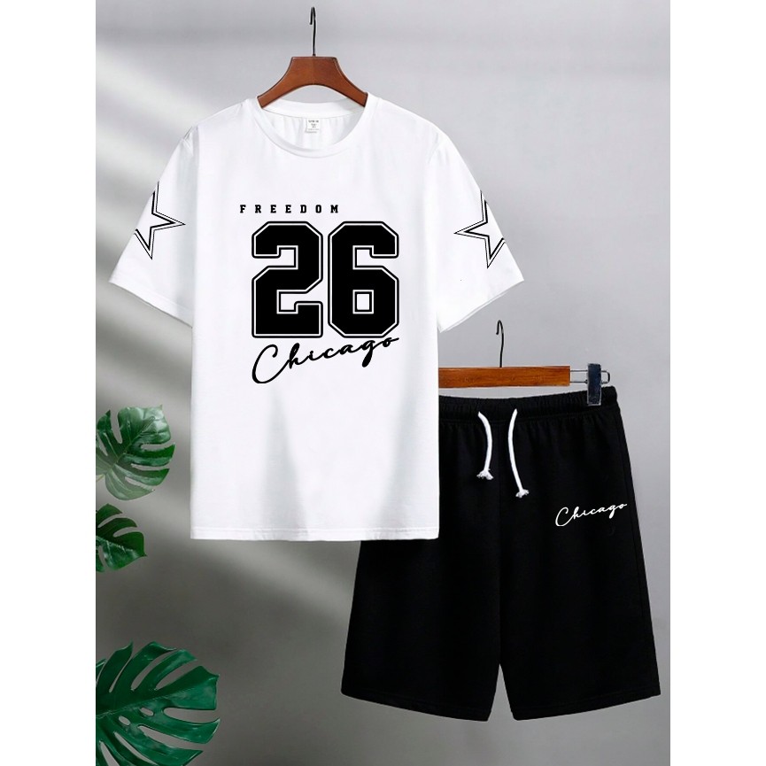 Kit Camiseta Streetwear Masculina + Bermuda Moletom Estampada Conjunto Masculino
