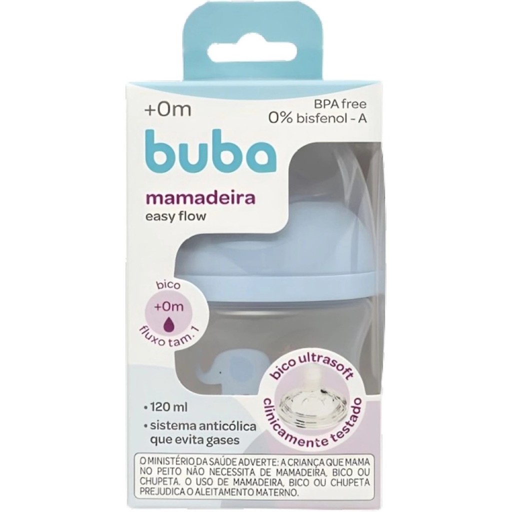 Detalhes do Buba Mamadeira Easy Flow Elefante Azul 120ml (7908103772523)