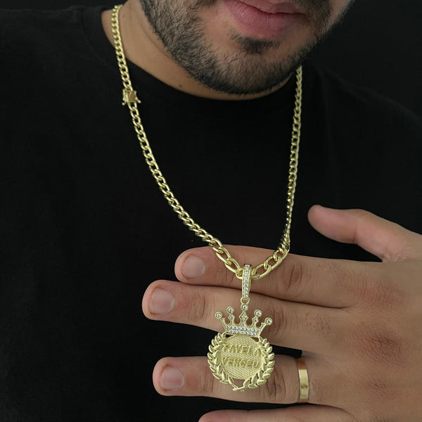 Kit Conjunto Elegance Top Colar Corrente Cordão e Pingente Favela Venceu Em Moeda Antiga Masculina Hiphop