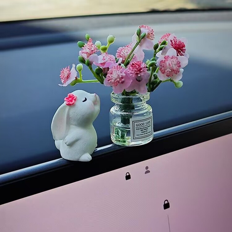 Mini Gato Coelho E Vaso Decoração De Interiores Automotivos Painel Resistente Ornamento De Carro Compacto Acessórios em Oferta na Shopee