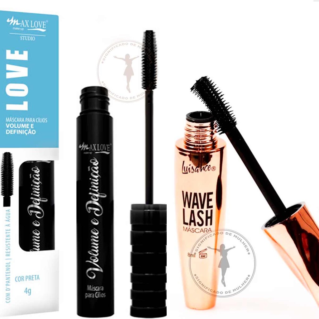 Kit Máscara Rímel Wave Lash Luisance + Cresce Cilios Volume e Definição Max Love Efeito CiliosBoneca