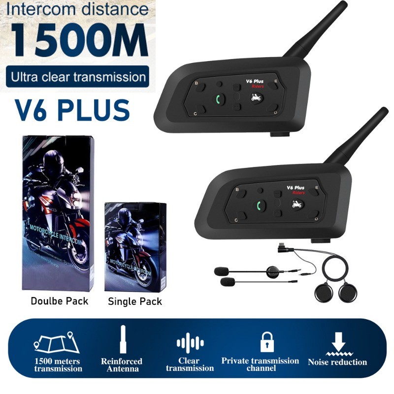 Novo V6 Plus Capacete Da Motocicleta Interfone 2 Vias 1500M Bluetooth Fone De Ouvido Sistema Comunicação À Prova Dwaterp