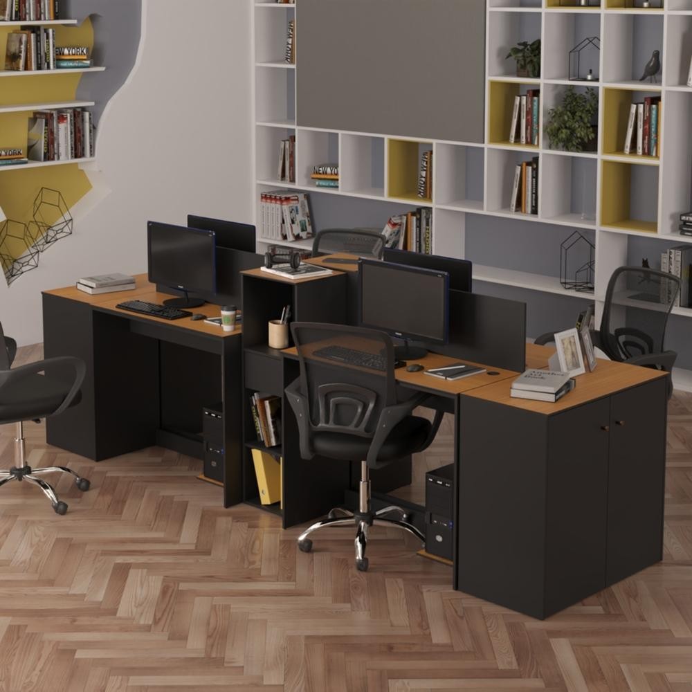 Estação de Trabalho 4 Lugares Office Smart 4 Mesas 2 Armários 2 Aparador em Oferta na Shopee