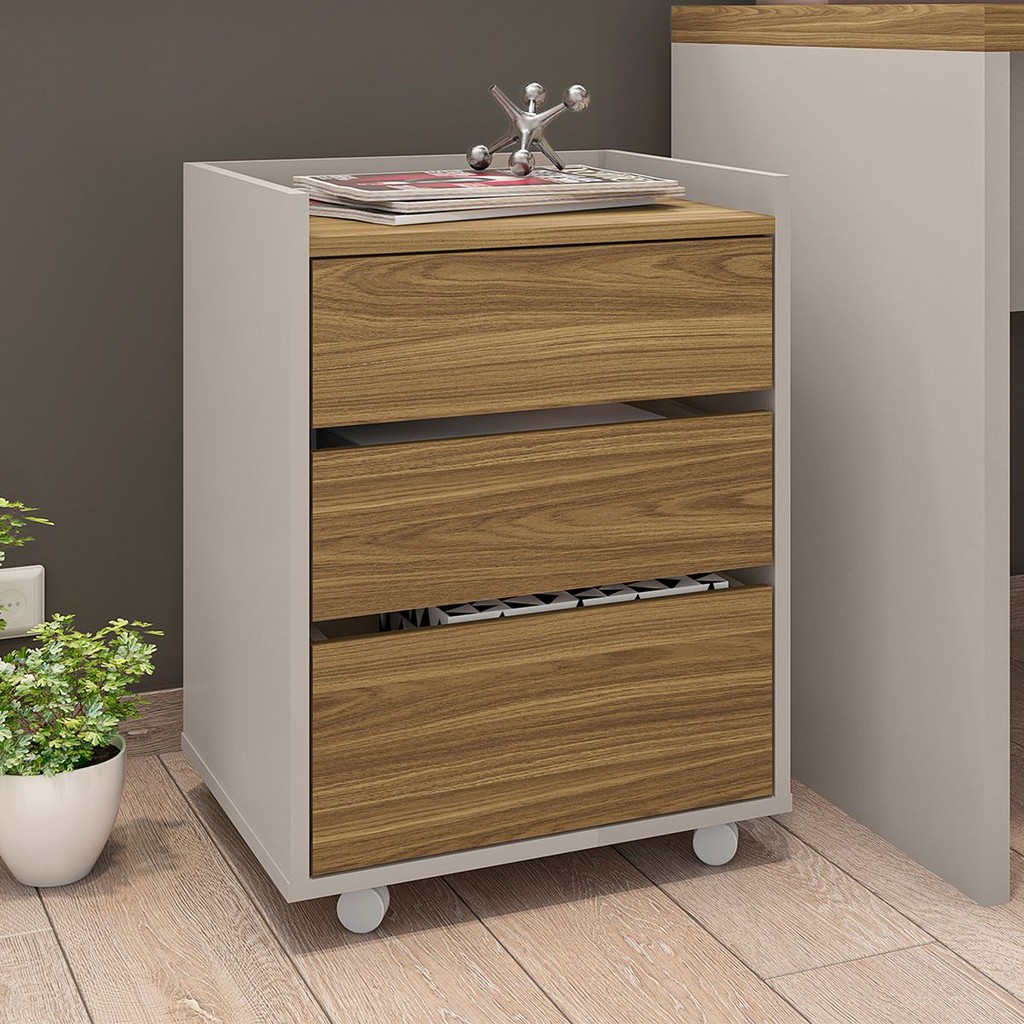 Estante Gaveteiro Multiuso com Rodízios e 3 Gavetas em MDF Resistente Moderna para Quarto Escritório