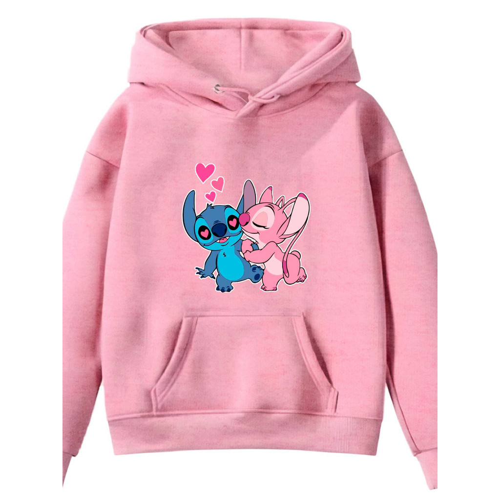 Blusa de Frio Moletom Infantil Canguru Sti-tch Casal Desenho Infância Tv Lilo Kids Blusa Flanelado
