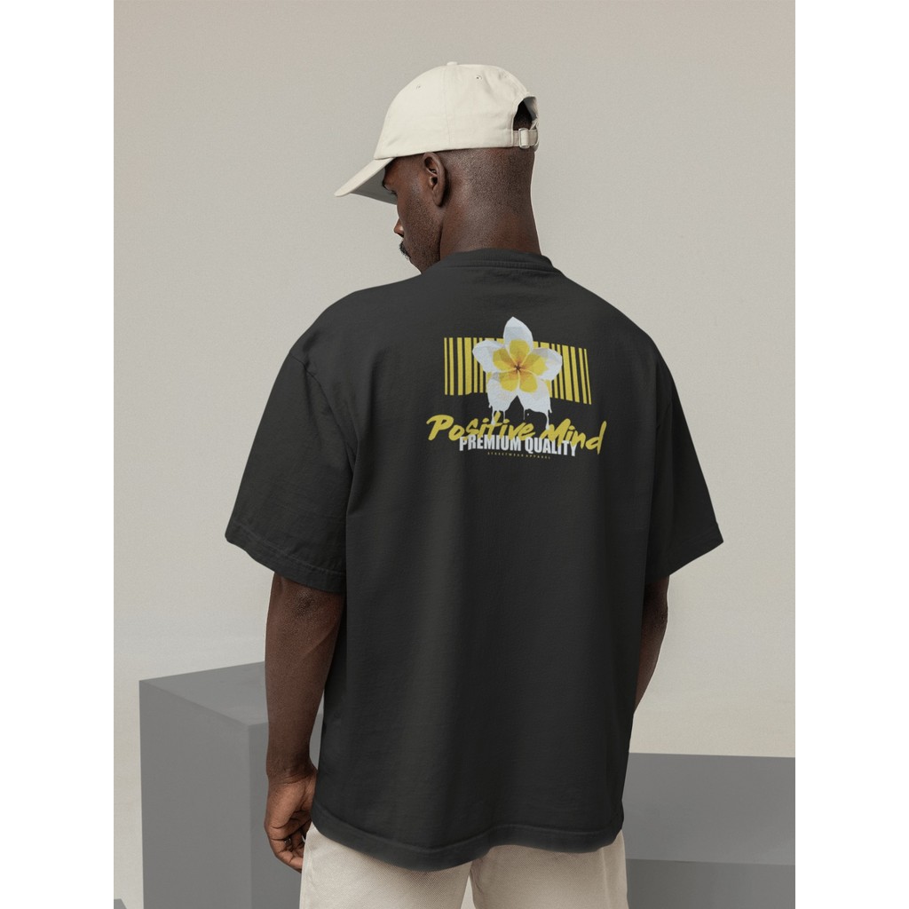 Camisa Camiseta Oversized Streetwear Masculino Algodão Urbano Treino Preto e Off Whte Estampado - POSITIVE MIND