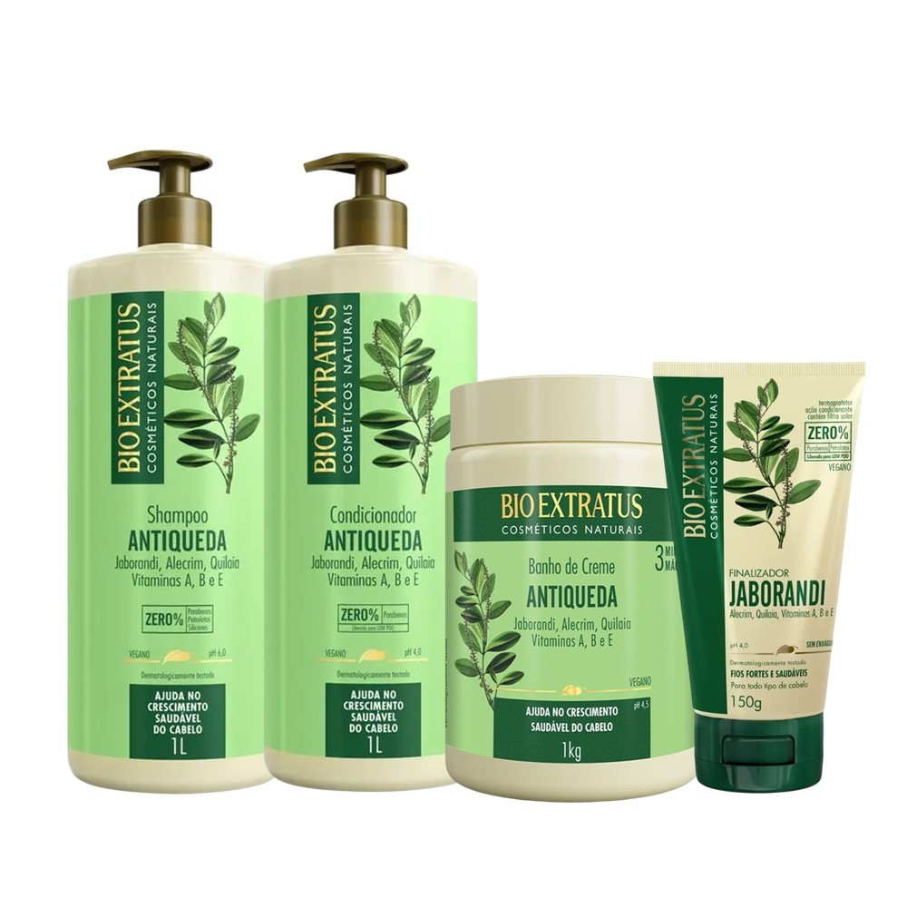 Kit Shampoo Condicionador Máscara e Finalizador Antiqueda Jaborandi Crescimento Bio Extratus 1L