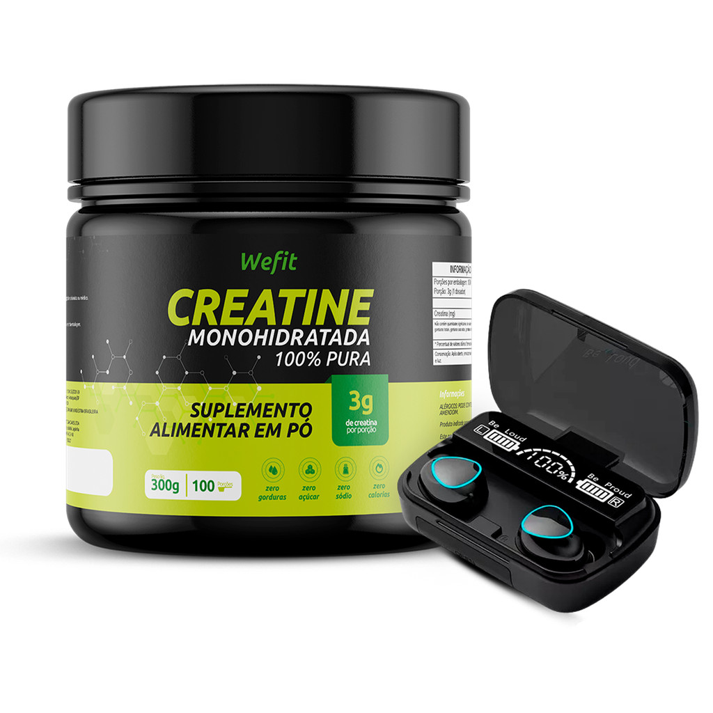 Creatina Monohidratada Pote 300g Wefit + Fone De Ouvido M-10 Bluetooth