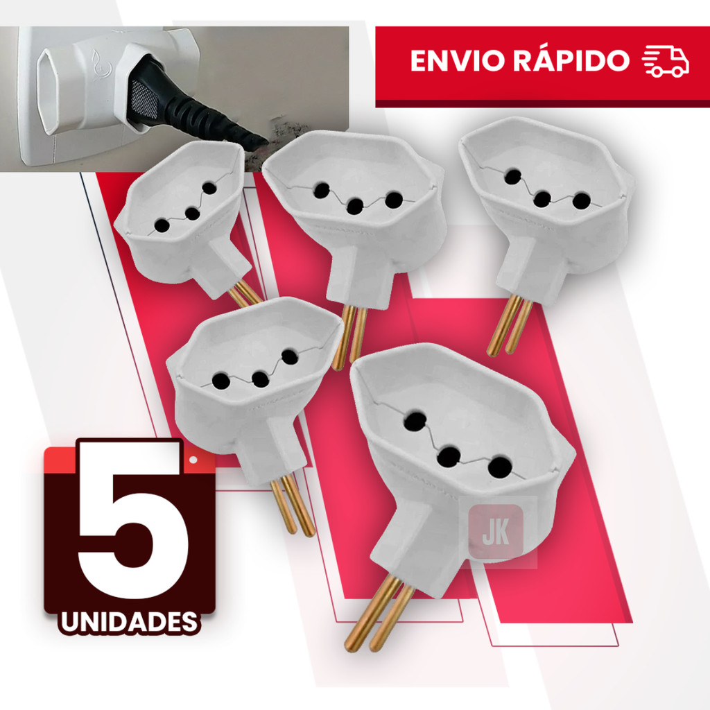 Imagem Adaptador Tomada DNA T 3Saídas 10a 2 Pinos Plug Bipolar kit C/5 Benjamin Resistente Bivolt universal
