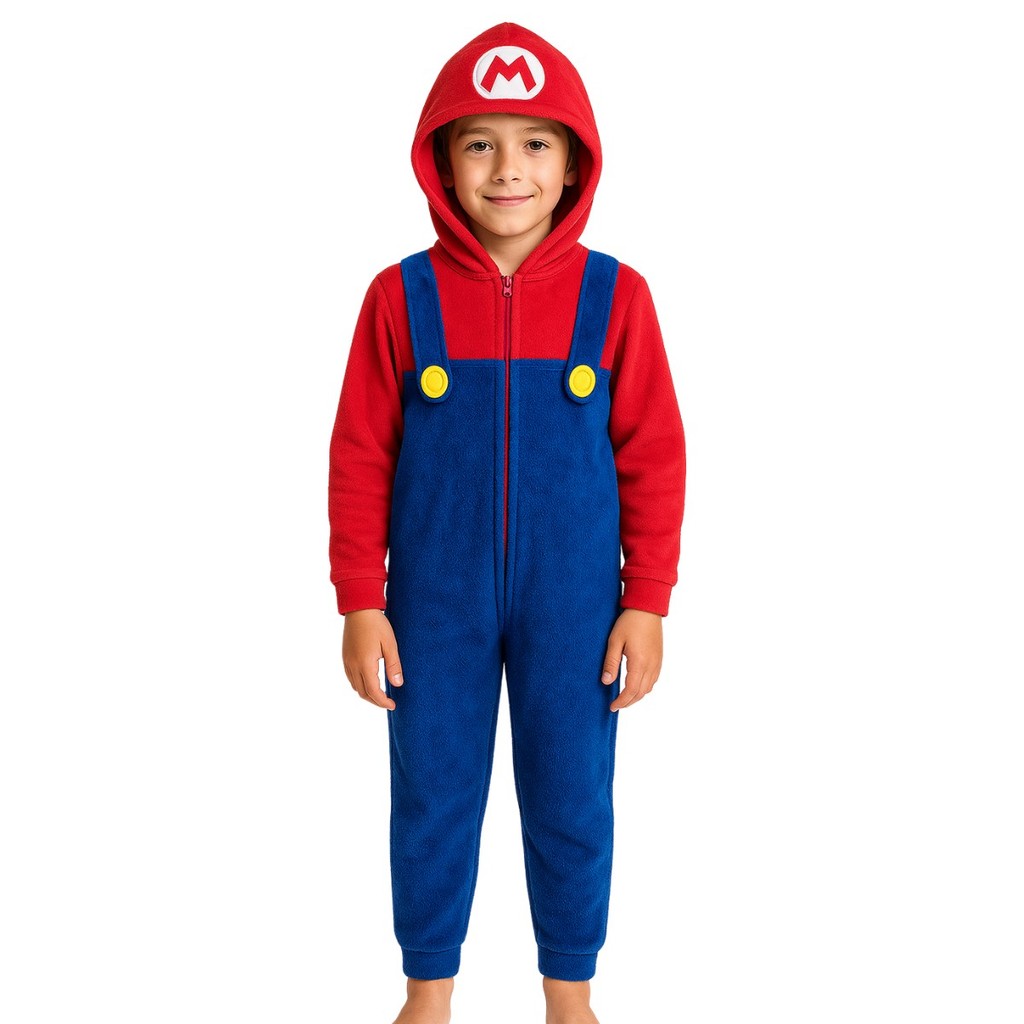 Pijama Macacão Infantil Mario Fantasia Azul Soft Fleece Game em Oferta na Shopee