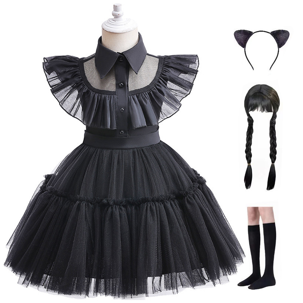 Quarta-Feira Traje Adams Cosplay Halloween Carnaval Vestido Wandinha Fantasia Festa De Aniversário Roupa Para Menina