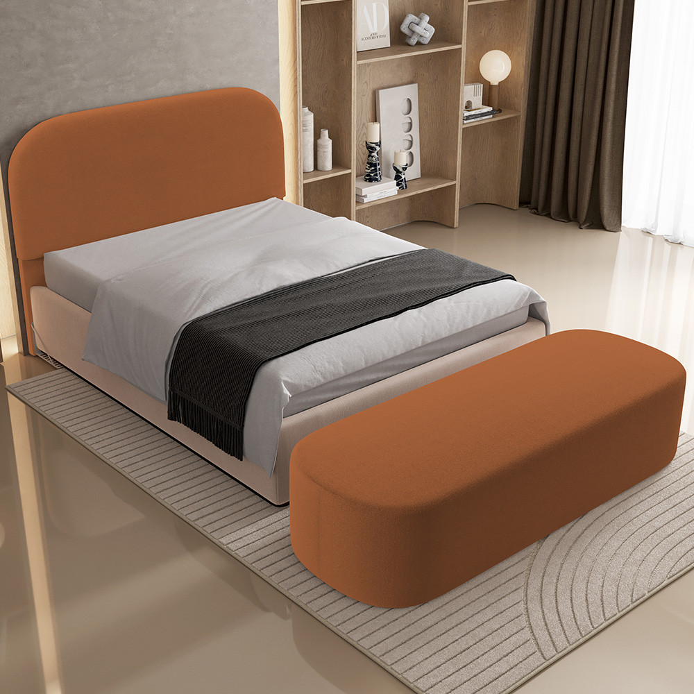 Cabeceira Cama Box King 195cm Lanna com Puff Recamier Doha W01  Bouclê Terracota - Lyam Decor