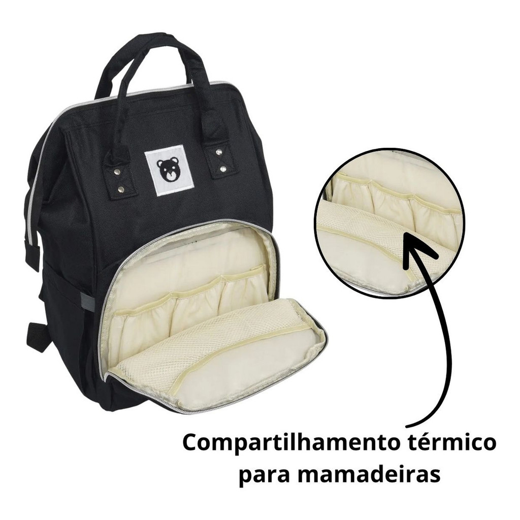 Mochila Bolsa Maternidade Menino Menina Térmica Impermeável Preta Importway · foto 2