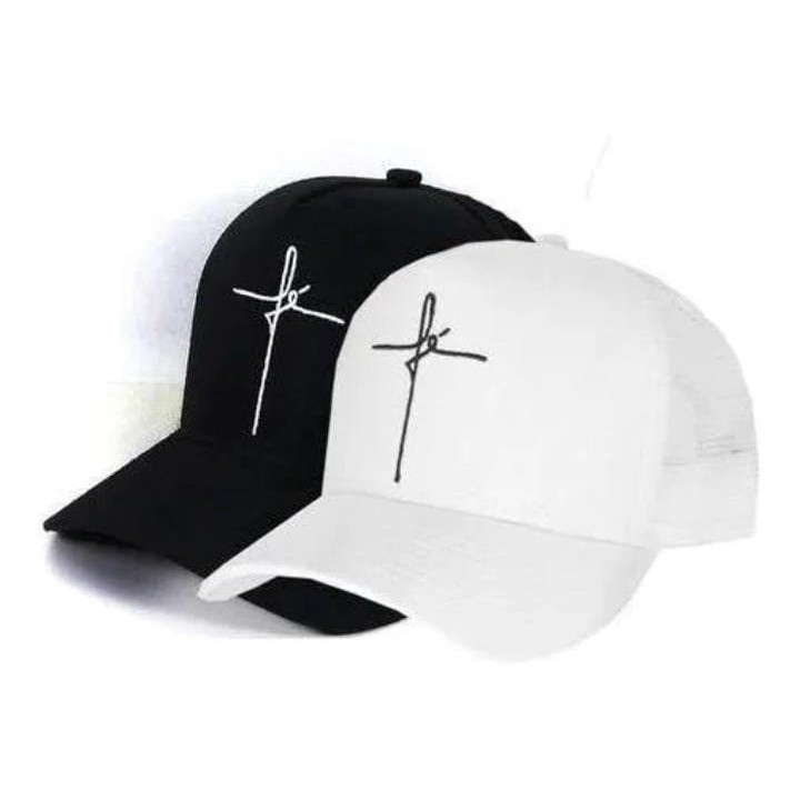 2 Boné Masculino Feminino Preto e Branco Trucker Fé Redinha Aba Curva Neymar Gabriel Jesus Barato -MR