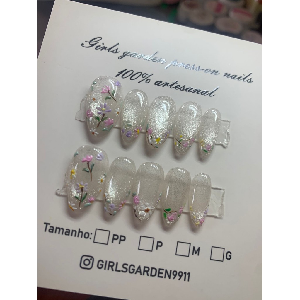 Unhas Postiças Decoradas artesanais com 3 modelos diferentes em Oferta na Shopee