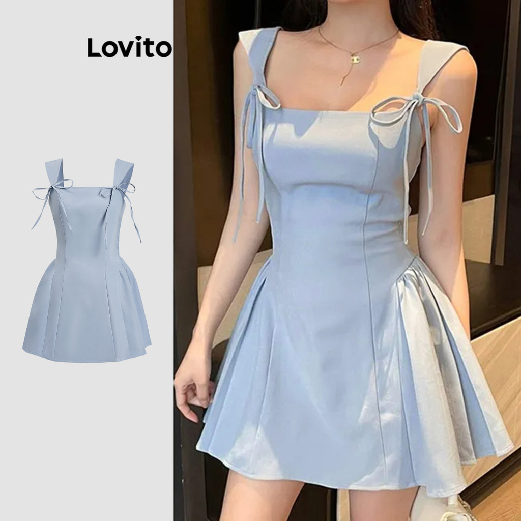 Lovito Vestido Elegante De Verão/Primavera Com Laço Plissado Para Mulheres L120ED1161 - Women Clothes