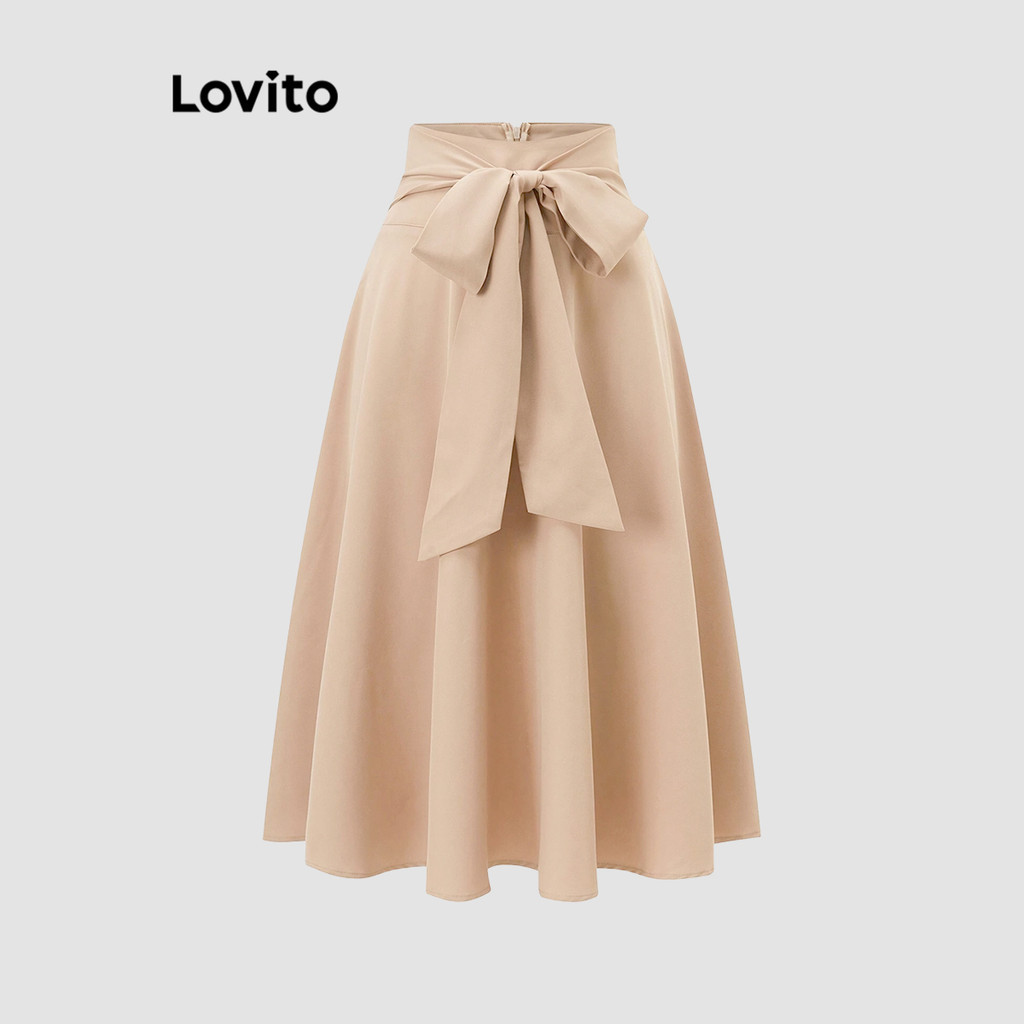 Lovito Saias Elegantes Saias Lisas Com Cadarço Para Mulheres L113MD283