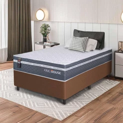 Conjunto Box Marrom Cairo Cinza Molas Ensacadas Solteiro 96x203x64 - King House