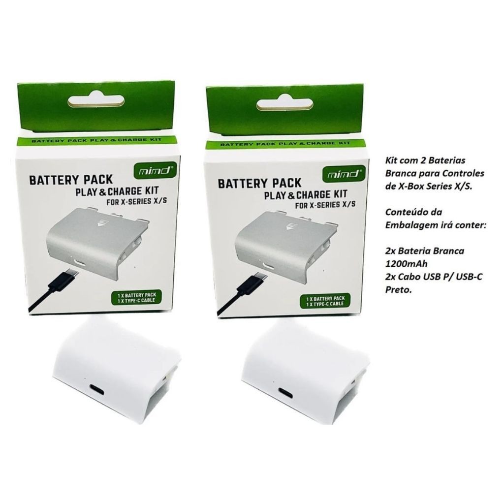 KIT 2 Bat. e Cabo Carregador P/ Controle X-Box Series S/X - Branca. em Oferta na Shopee