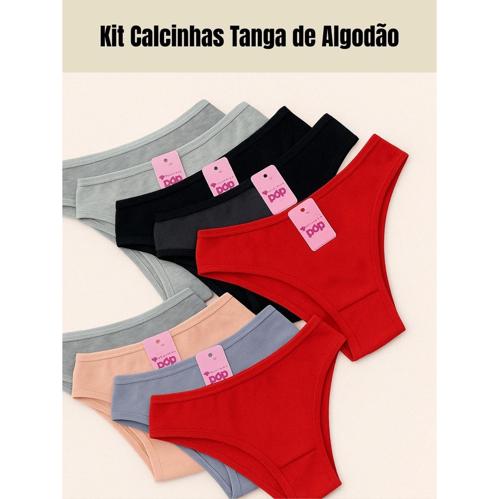 Kit  Calcinhas Tanga  de Algodão  Direto da Fábrica  Conforto Tanga Básica Cotton  Feminina  Atacado