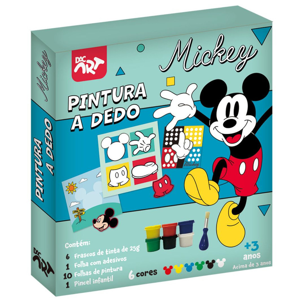 Conjunto Pintura a Dedo Mickey Mouse Disney Tinta Pincel Folha Adesivos Ilustrações Pintura Arte DAC