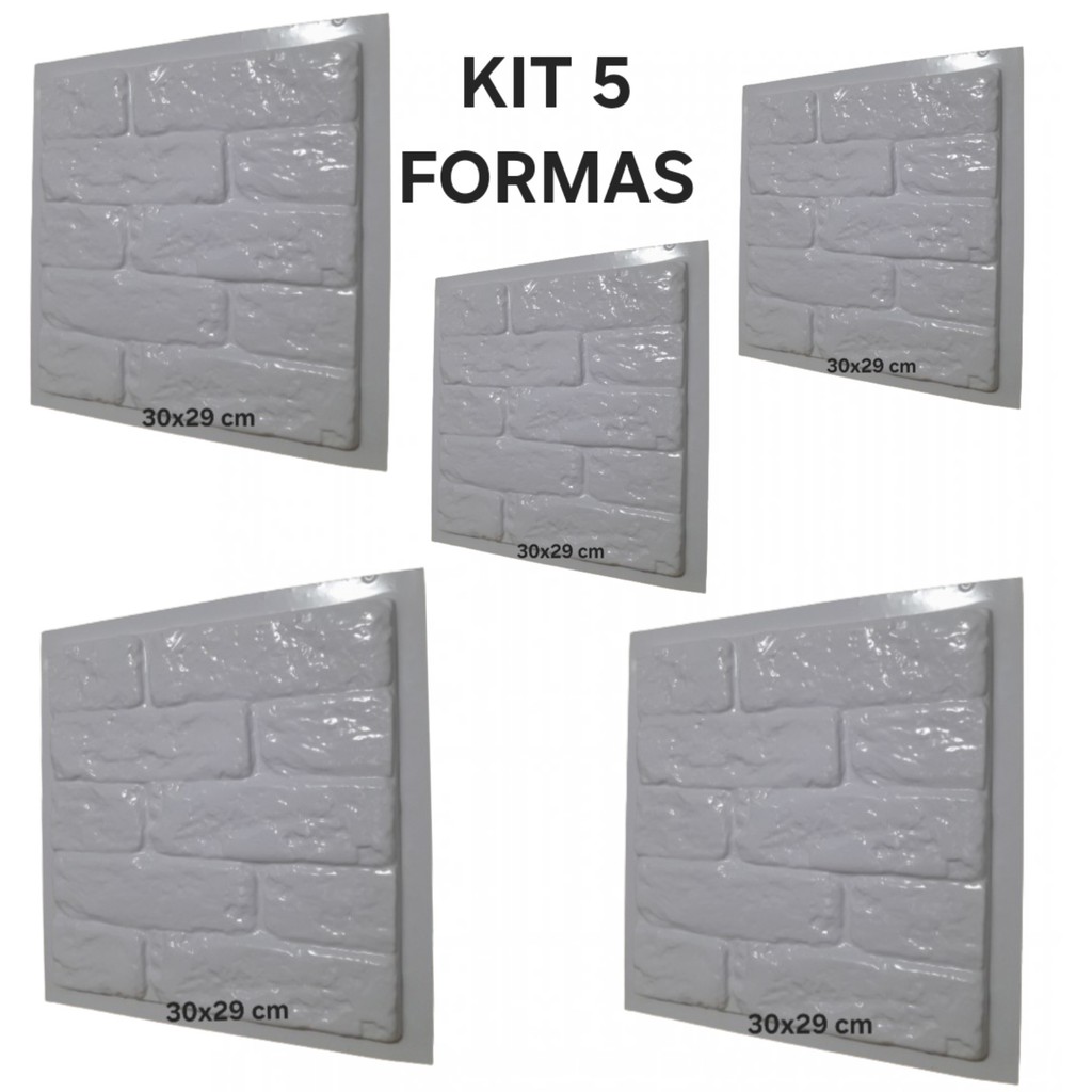 Kit 5 Forma Gesso Molde Gesso Placa De Gesso 3d Tijolo 30x29