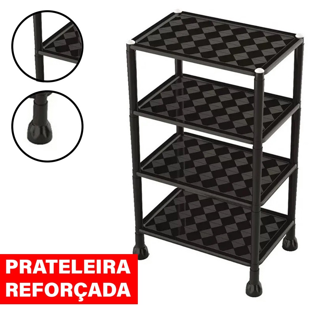 Estante Prateleira Modular Multiuso 4 Andares Organizadora preta Utensílios 4 andares Preta