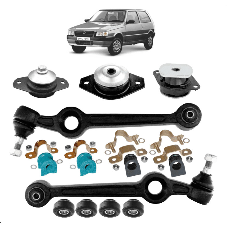 Kit 2 Braço Oscilante E Buchas Com 3 Coxim Motor Câmbio Uno Fiorino Fire 1.0 1.3 2002 Até 13