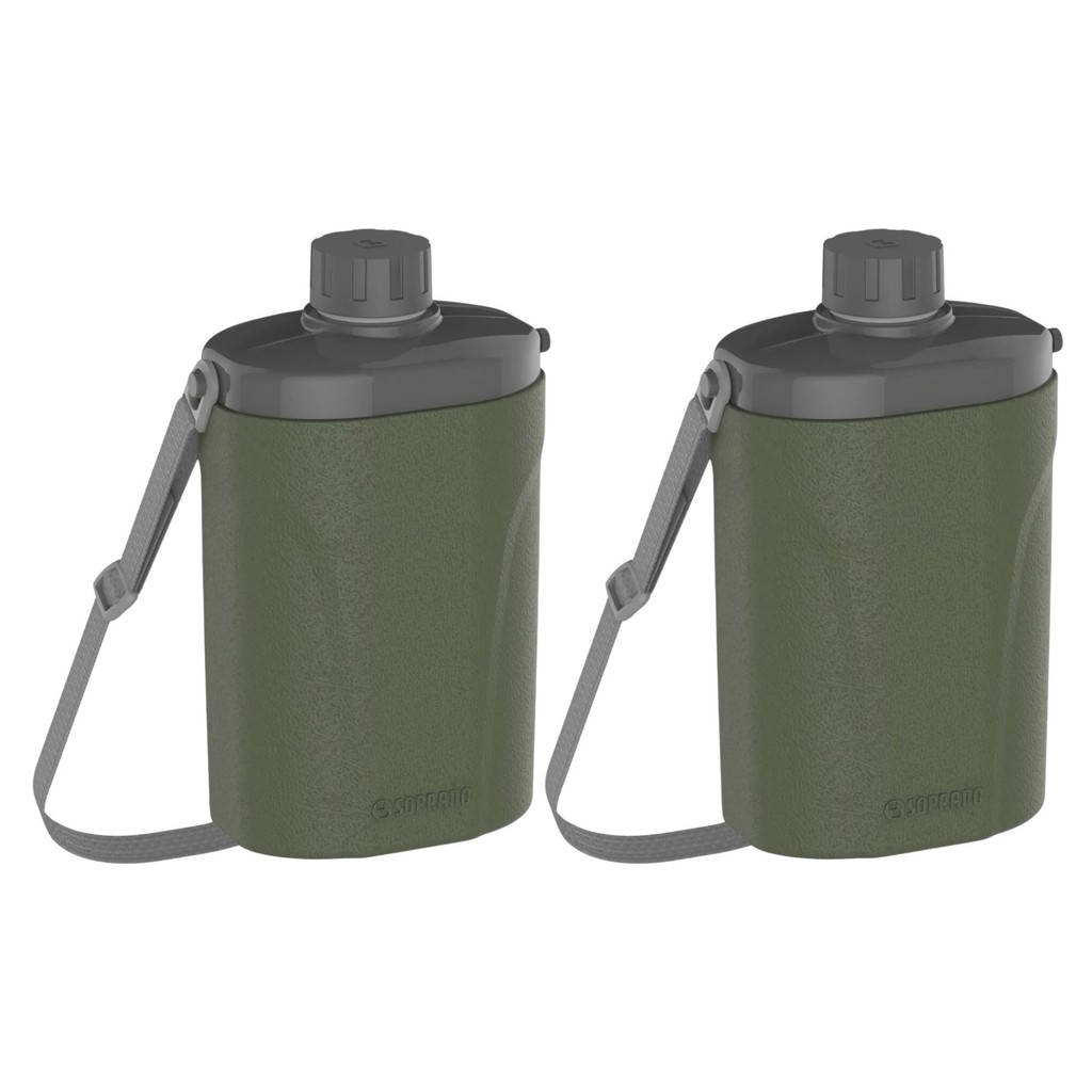 Kit 2 Cantil Garrafa Safari 1L C/ Alça Camping Trilha Térmica Conserva 2h/3h Quente Frio Resistente