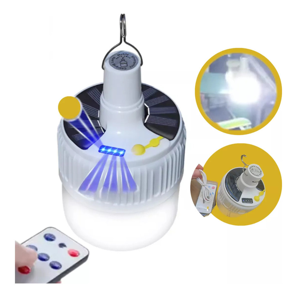 Luminária Lâmpada Solar LED Recarregável com Controle Remoto, fonte de Energia Solar BOM4212
