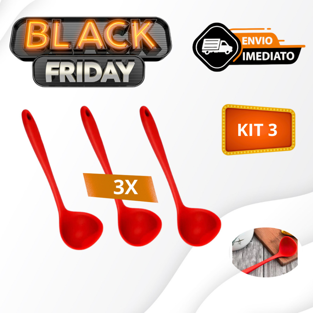 Kit 3 Conchas Silicone Vermelhas Reforçadas, Sopa.Caldo,Feijão Utensílio Doméstico De Cozinha Suporta Temperaturas