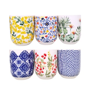 Kit 4 Caneca de Chá Porcelana Flores Xicara Copo 150ml