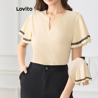 Lovito Blusa elegante lisa com babados para mulheres L112ED375 em Oferta na Shopee