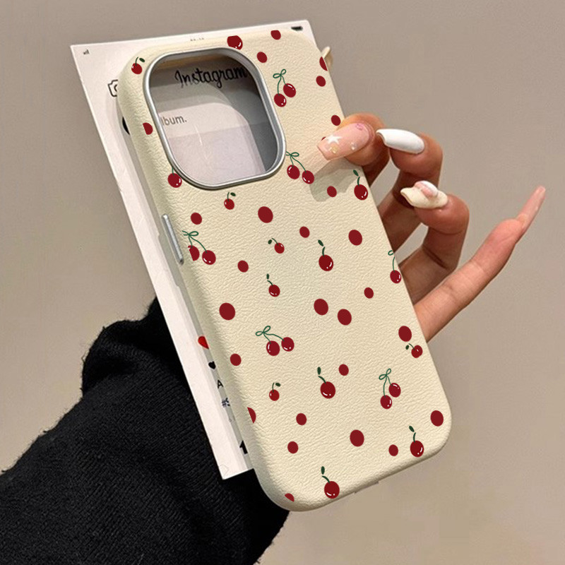 Caso Ponto Cereja Vermelho Para Samsung A16 A35 A25 A55 A14 A15 A24 A34 A52 A53 A54 A23 A32 Lichee Padrão Capa De Couro