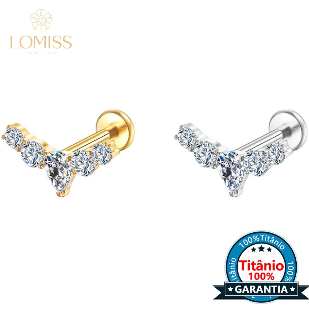 Lomiss Piercing Helix Tragus Conch Labret Titânio Cluster 5 Zircônias - Fashion Accessories