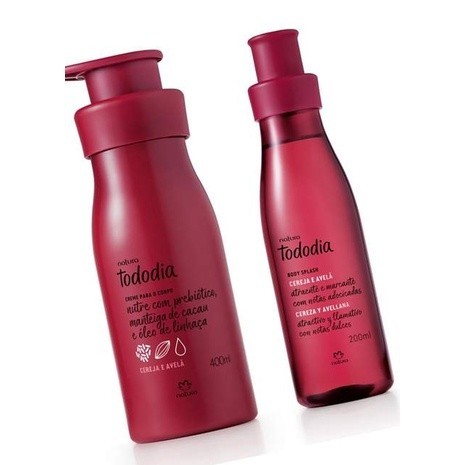 KIT NATURA TODO DIA= HIDRATANTE CORPORAL CEREJA E AVEÃ 40ML+ BODY SPLASH CEREJA E AVELÃ 200ML