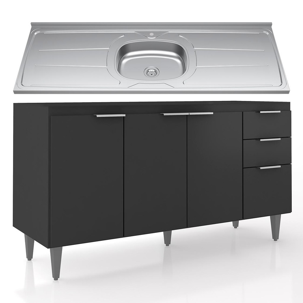 Balcão de Cozinha Com Pia Inox 150cm Pérola Z34 Preto       - Mpozenato em Oferta na Shopee