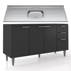 Balcão de Cozinha Com Pia Inox 150cm Pérola Z34 Preto - Mpozenato