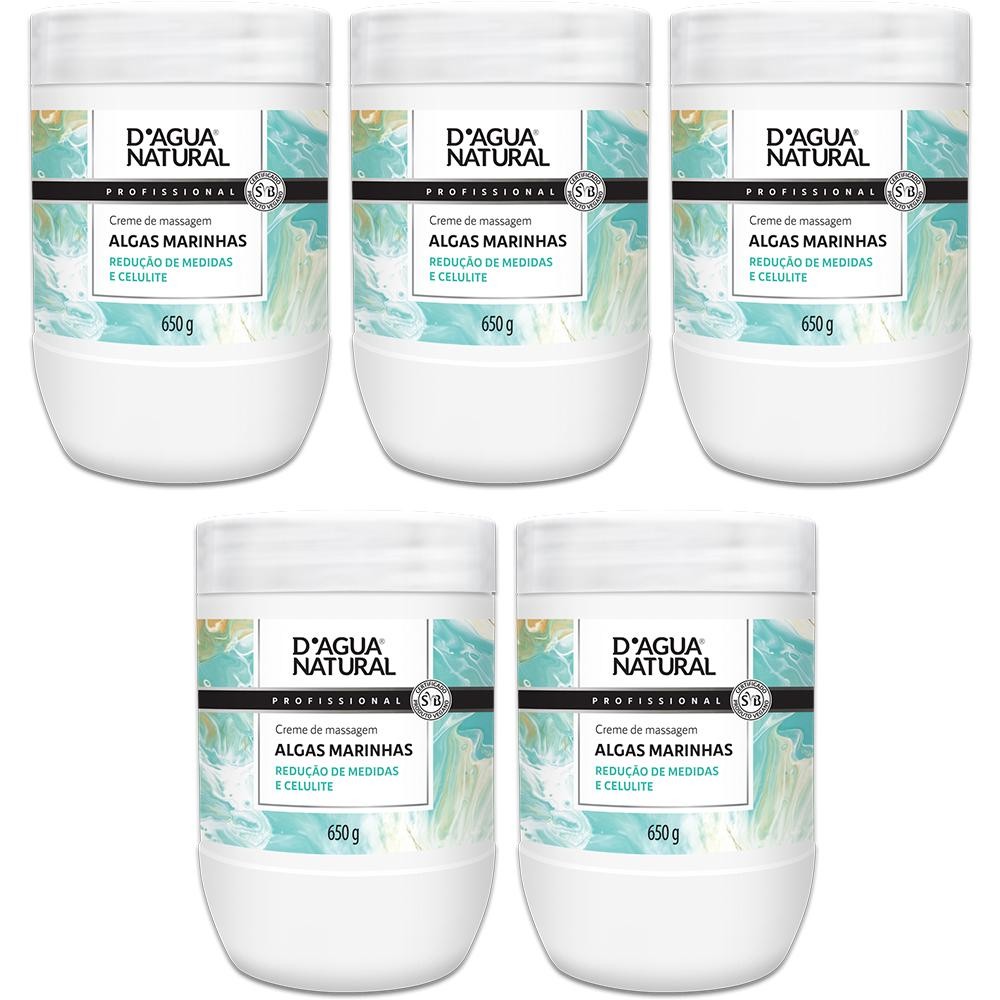 Imagem Kit 5 Potes Creme de Massagem Dagua Natural Algas Marinhas 650g Redução de Medidas e Celulite
