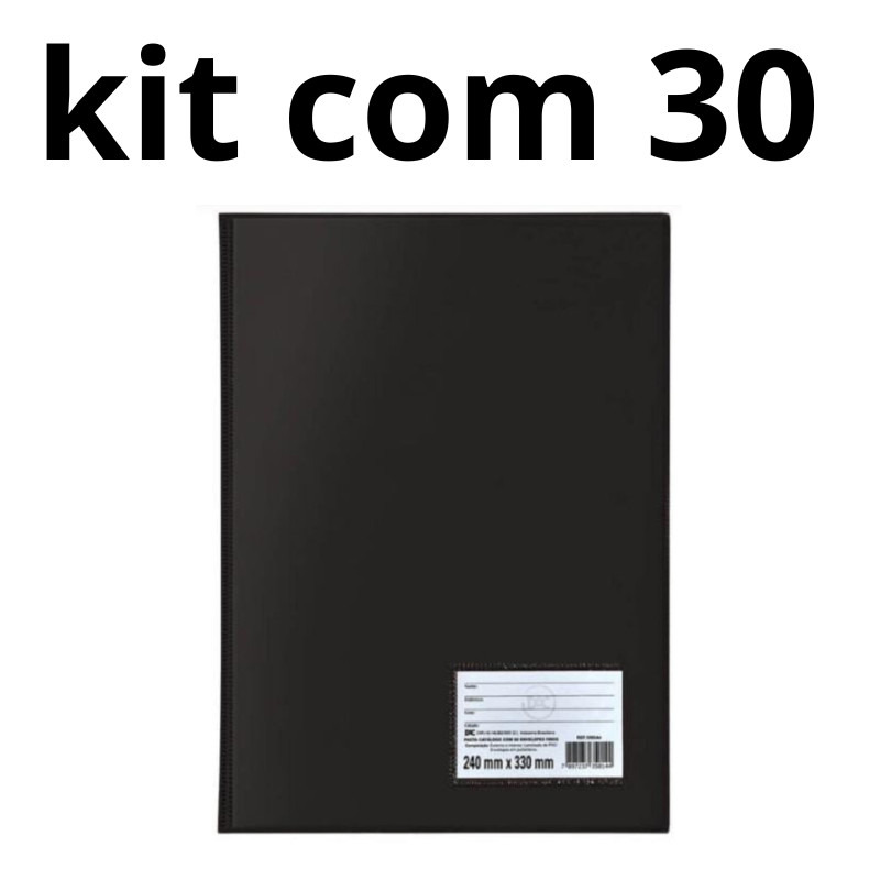 Kit com 30 Pasta Catalogo 50 envelopes, preta ACP